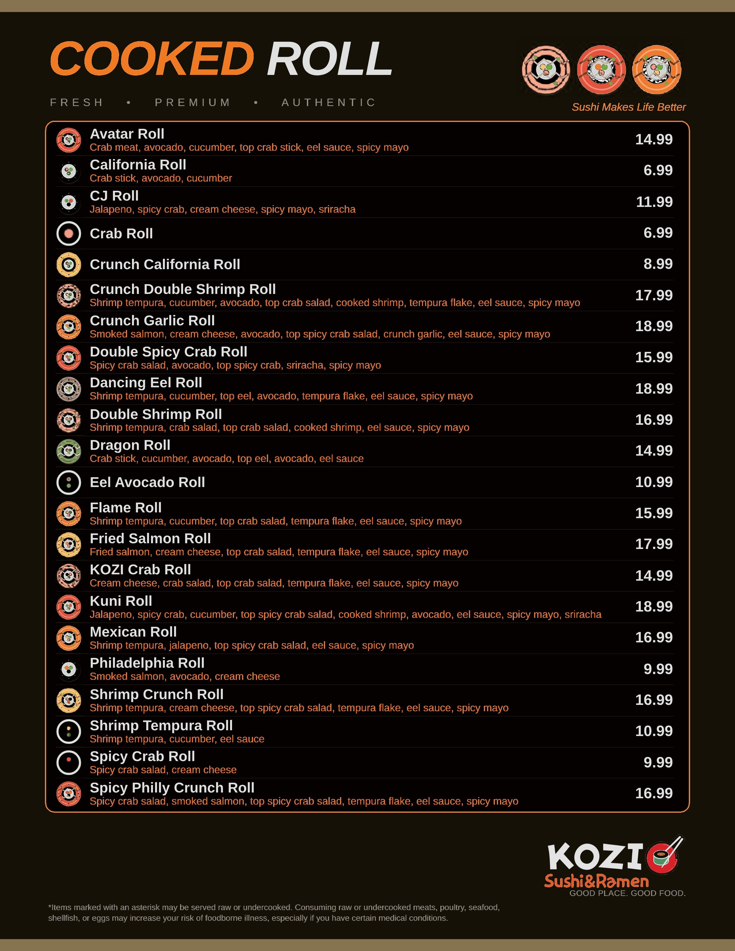 Cooked Roll menu page
