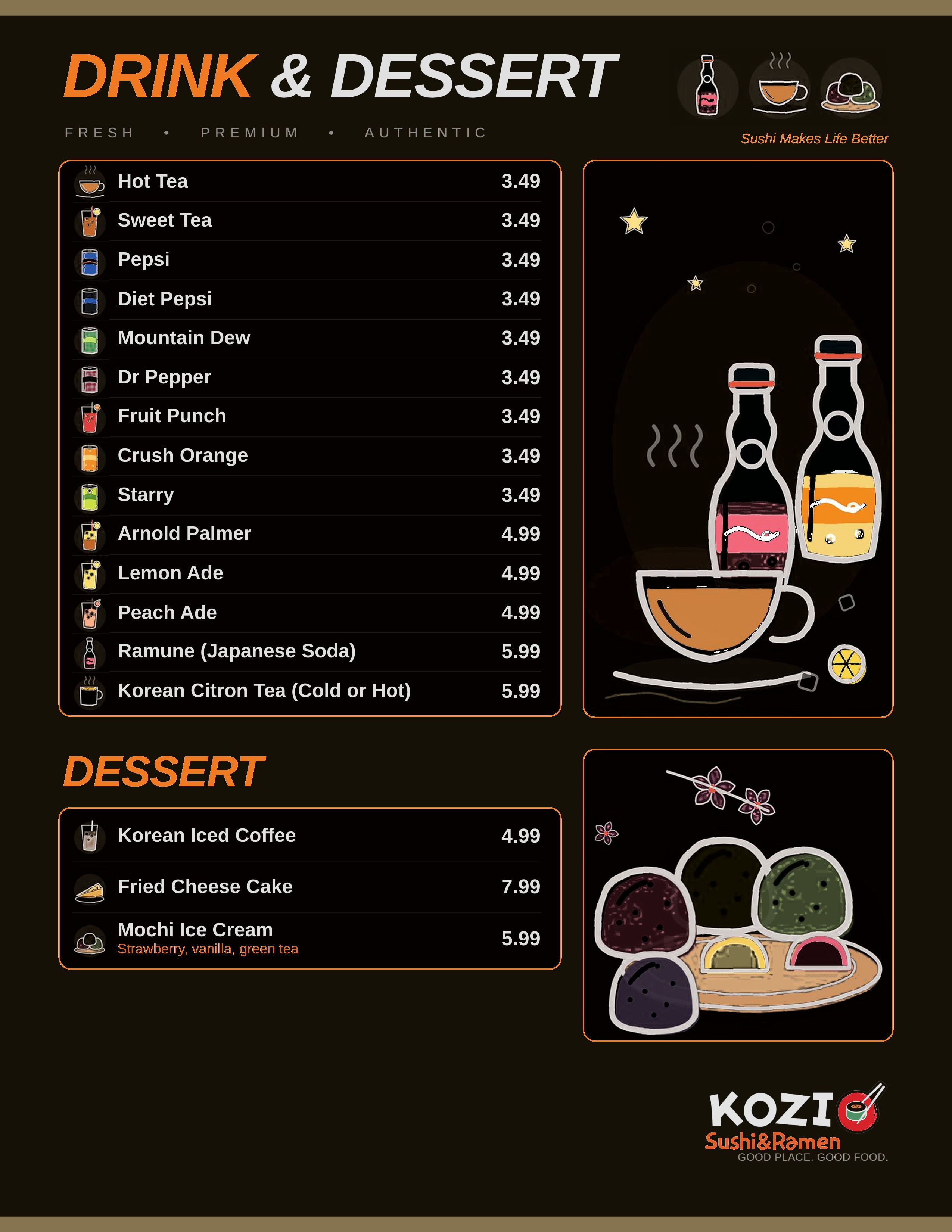 Drink and Dessert menu page