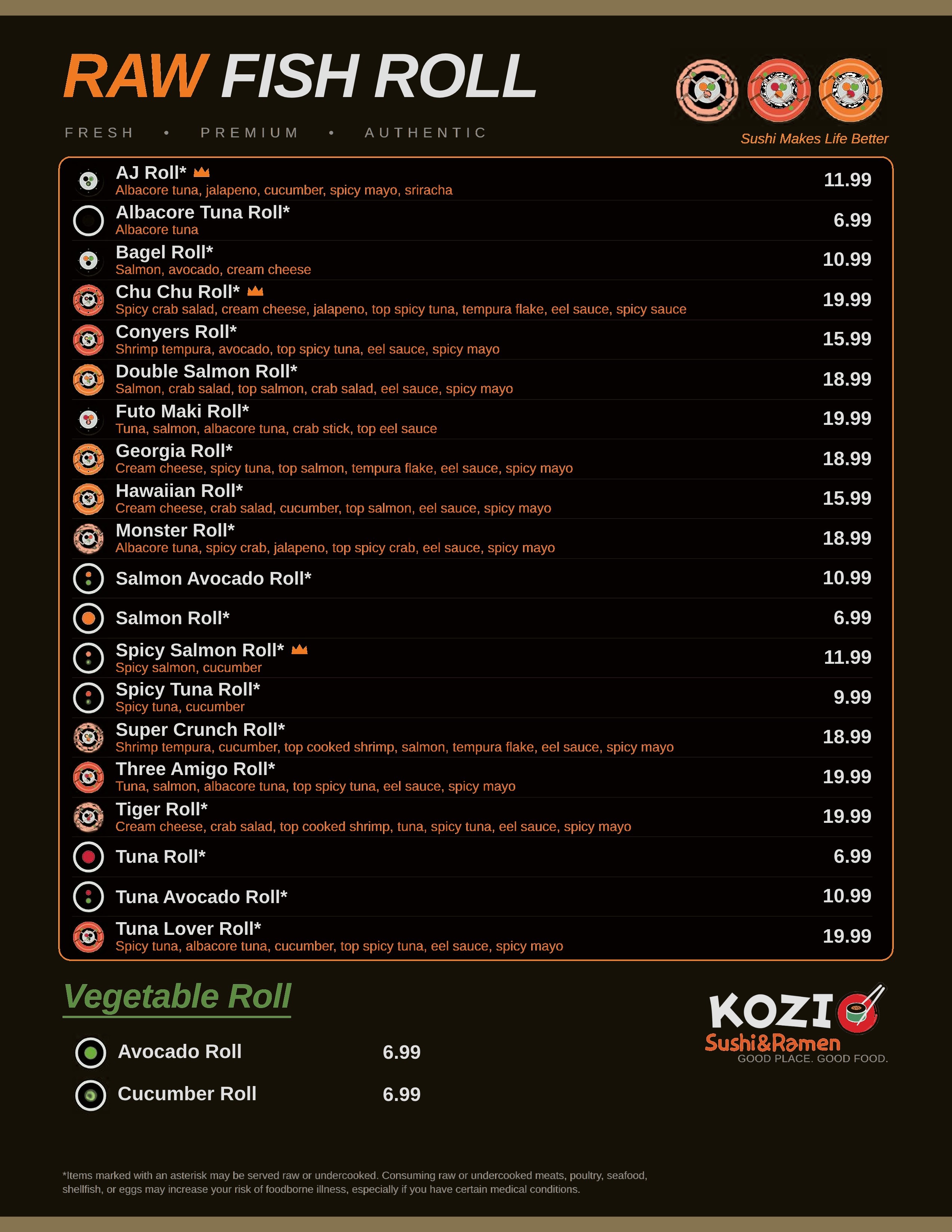 Raw Fish Roll menu page
