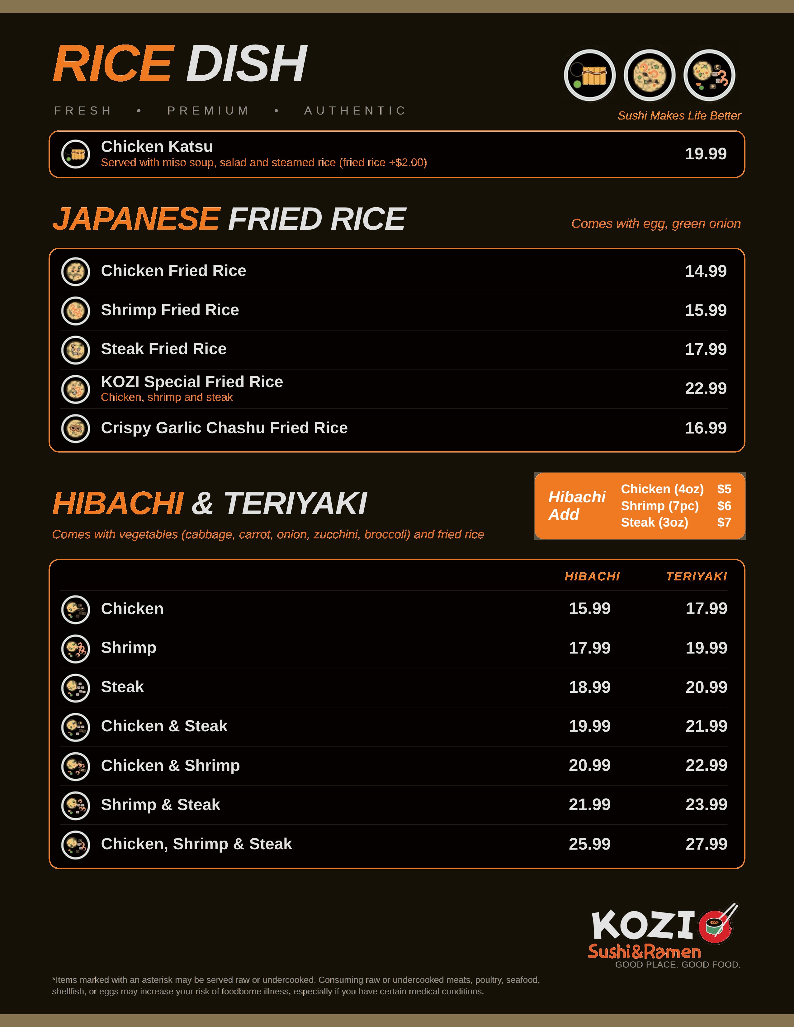 Rice Dish menu page